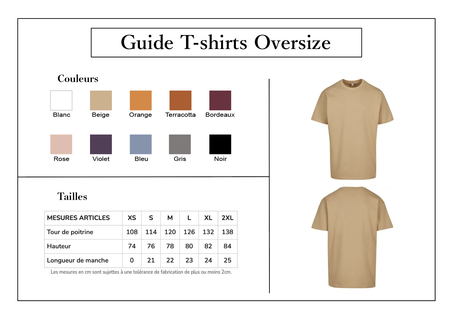 2025 - Guide des couleurs et tailles Coupe oversize - BY102