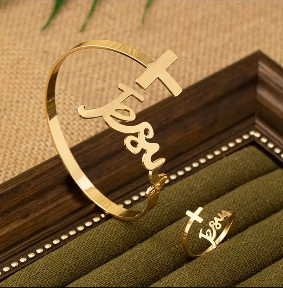 Coffret Ultime – Ensemble Bague & Bracelet à Lettres Ouvertes (Plaqué Or 14K)